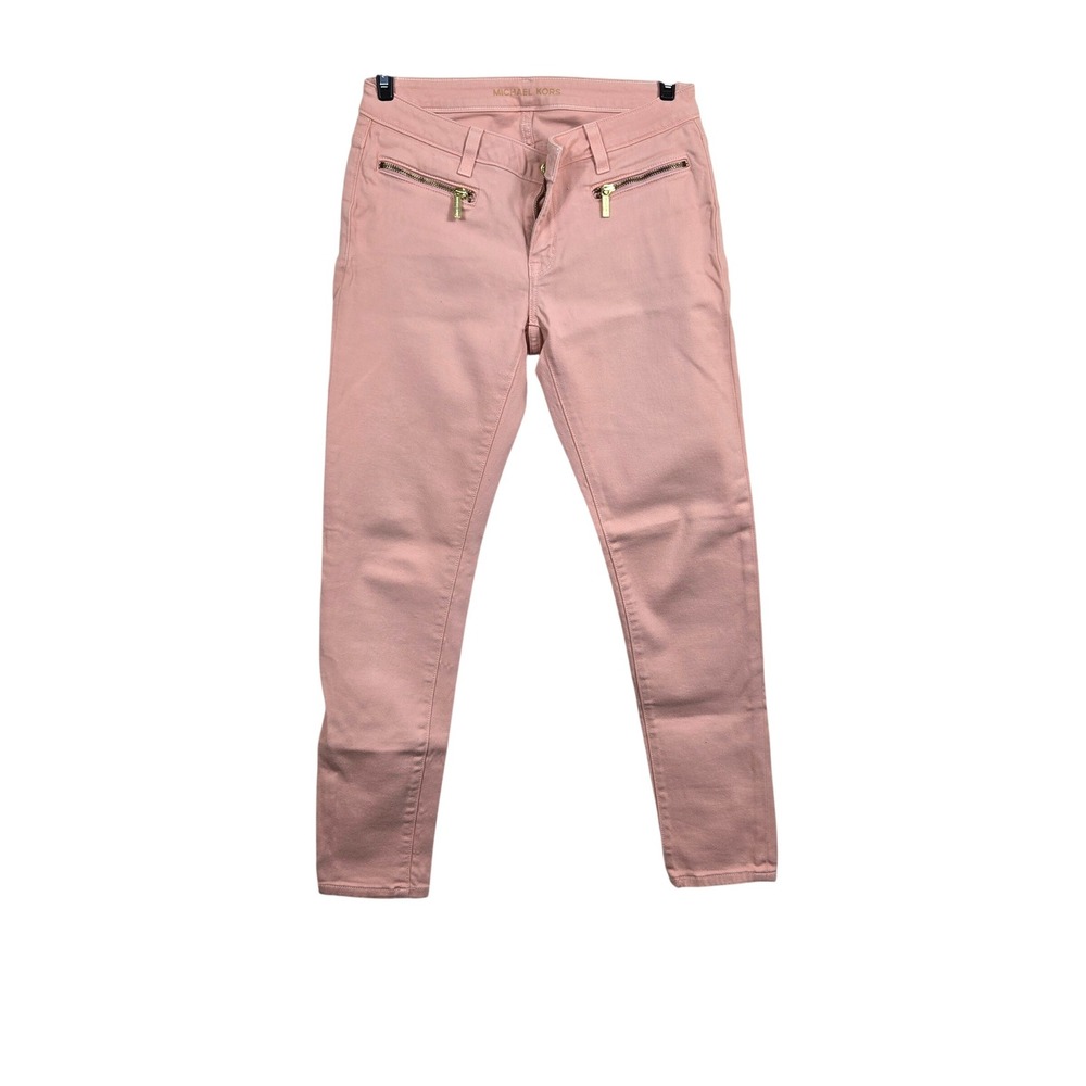 Michael Kors Womens Pink Peach Gold Hardware Zip Pocket Izzy Skinny Jeans 6P
